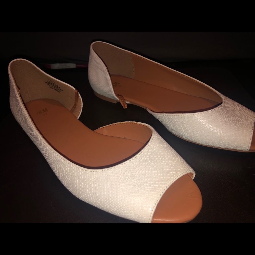 H&M White Peep Toe Flats